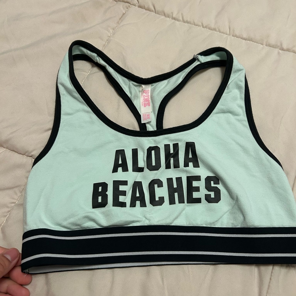 PINK Mint Green Sports Bra with Black Trim